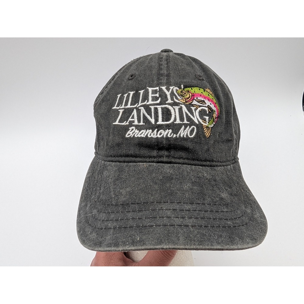 Otto Lilleys Landing Branson MO Fishing Hat Washed Black Adjustable Strap Cap